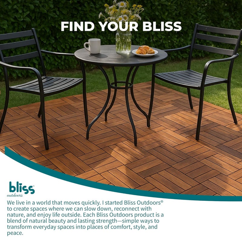 Bliss Hammocks بلاط دك خارجي من الخشب الصلب 12 شريحة متداخلة، أرضيات فناء مائية من خشب الأكاسيا للبلكونات الداخلية والخارجية، طبيعي، مجموعة من 10 - Image 5